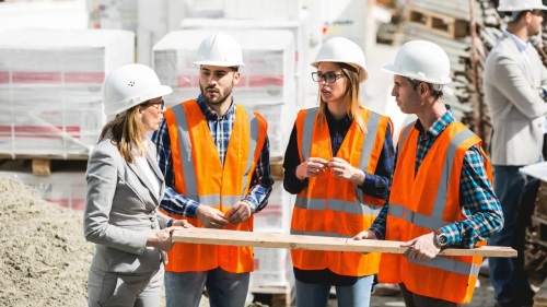 construction crew during onsite meeting 